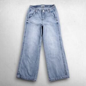 Rewash Low Rise Wide Leg Jeans Women Jr 5/27 Light Blue Denim Pleated Waist